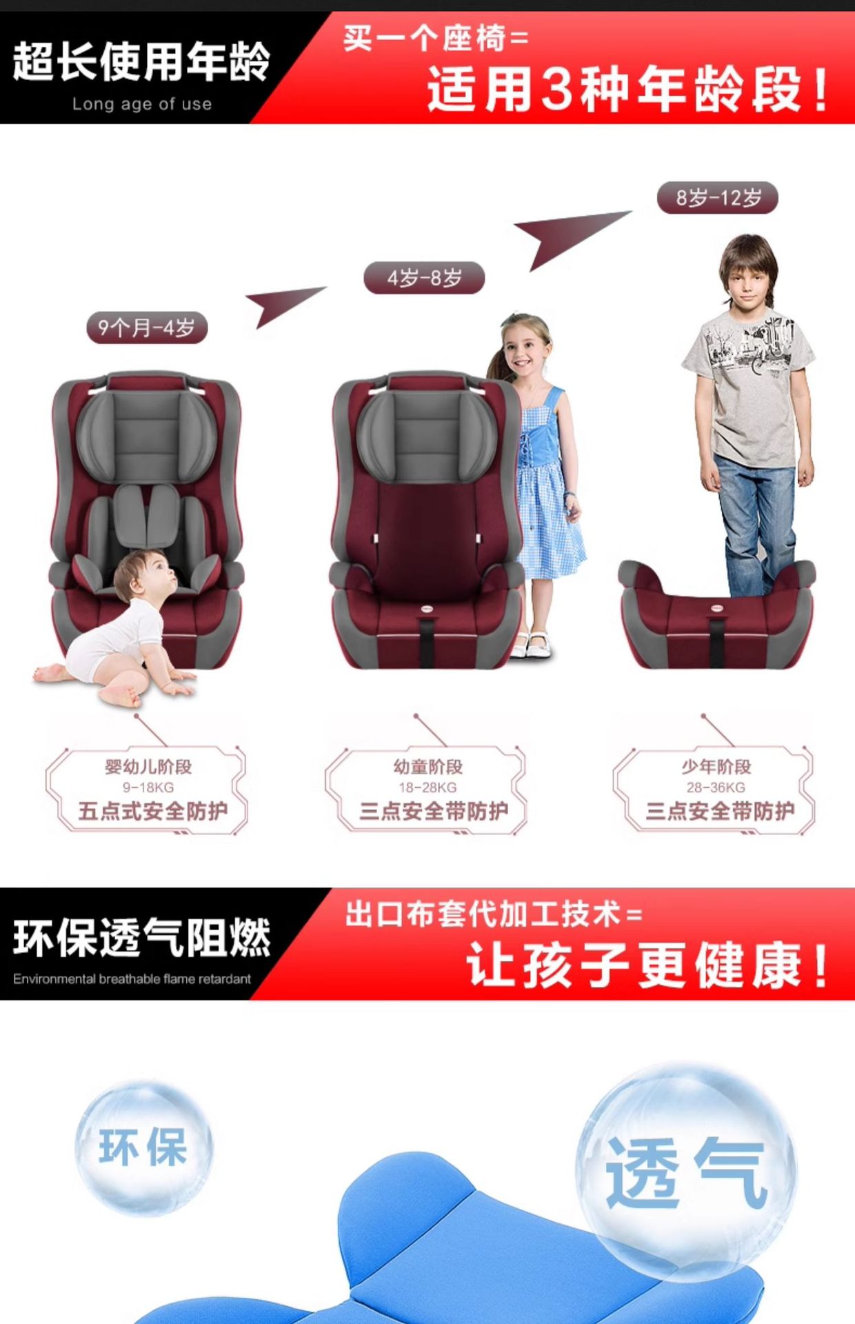 Car child safety seat car simple portable seat for 9 months -12 years old baby baby child