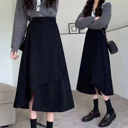 Pregnant women's half-body skirt autumn set with a sense of elegance, casual, irregular, loose half-skirt for autumn, medium-length belly-supporting skirt, autumn and winter fashion