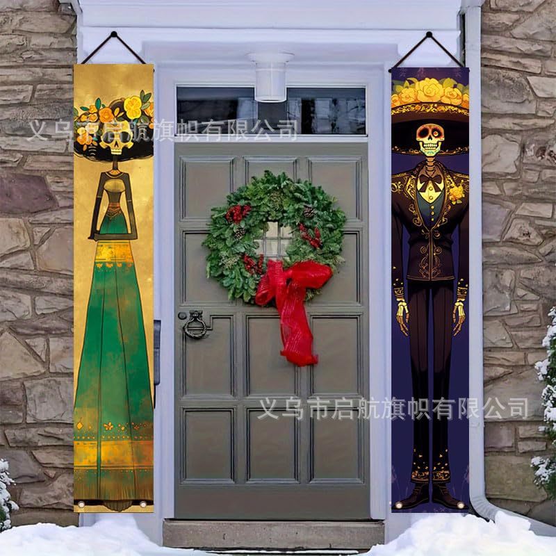 Transfronterizo nuevo Amazon Halloween pareja cortina de la fiesta de Navidad atmósfera decoración decoración colgar bandera diseño de fábrica