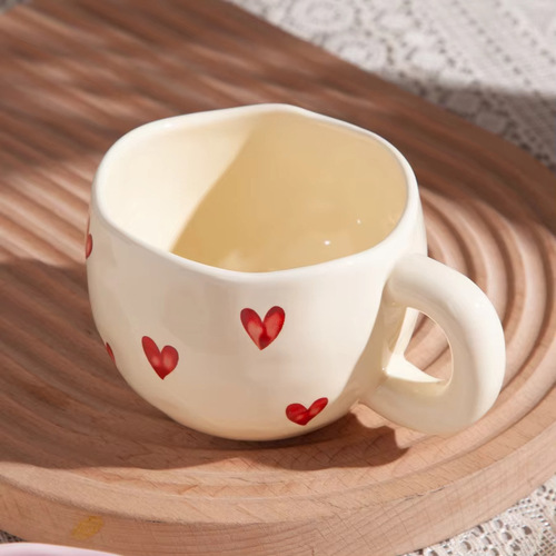 Hand-painted Cute Ceramic Coffee Cup, Household High-Quality Afternoon Tea Cup, Creative Girl Heart Cup