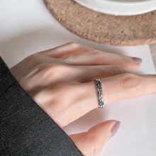 韩国东大门个性嘻哈男款开口戒指 s925银复古不规则石纹指环饰品