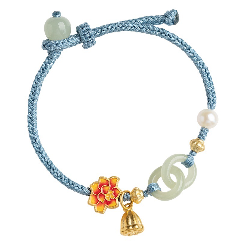 Ring-link peace buckle bracelet girls ins niche design Hetian Jade Pearl hand rope woven girlfriends gift