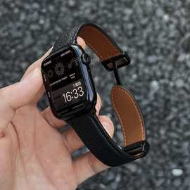 适用apple iwatch表带荔枝纹皮质s9s10苹果手表带s11通用20/22mm
