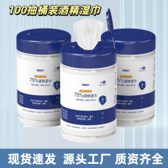 酒精消毒湿巾75度湿纸巾成人杀菌加厚家用桶装100抽定制便携家用