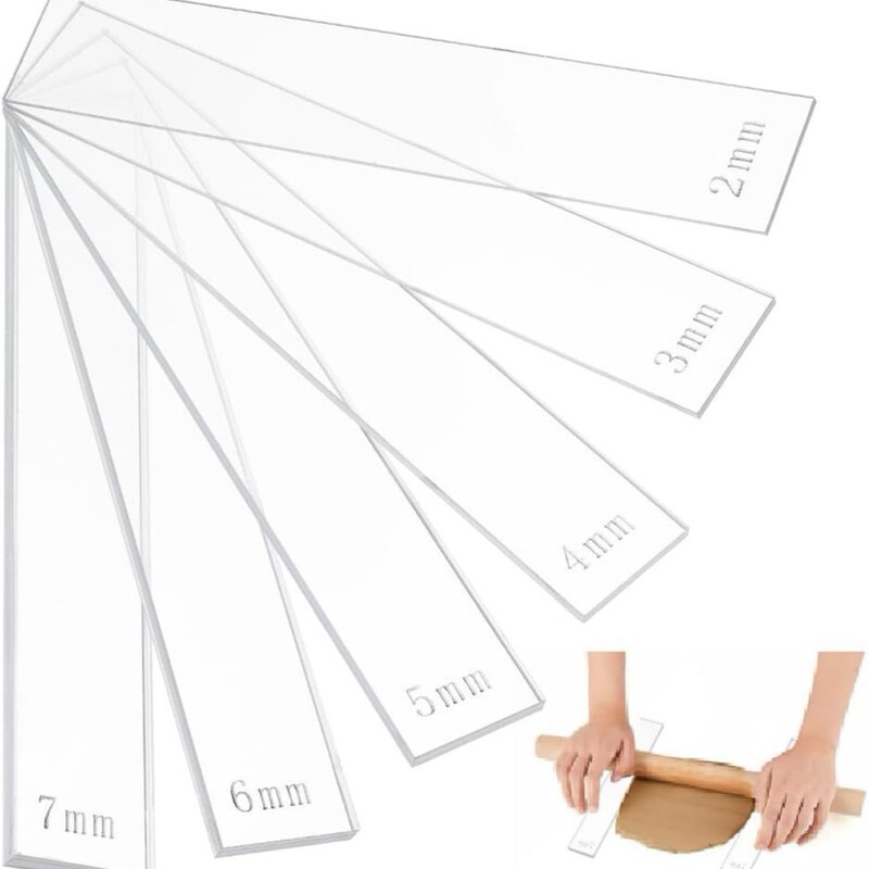 12-Piece Acrylic Clay Set with 6 Sizes (2, 3, 4, 5, 6, 7 mm) Adjustable Rolling Pin Guide for Crafts