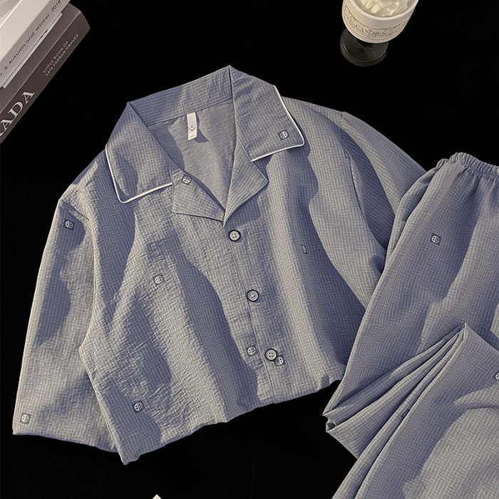 Pijama de hombre de manga larga nubes de algodón primavera y otoño delgado 2024 nuevo día de invierno cardigan de niño conjunto de ropa para el hogar