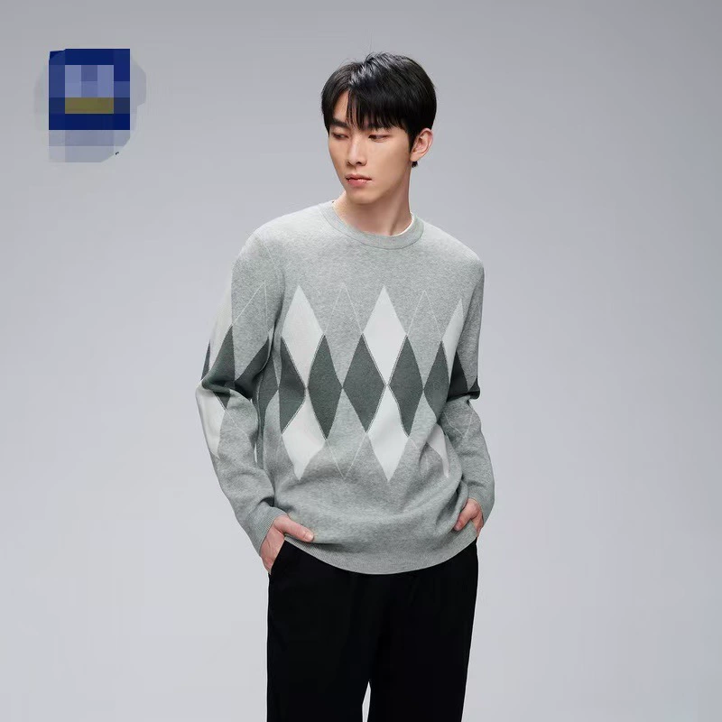 [Hai Brand Cutting Label] зимний новый алмазный клетчатый вязаный свитер стирка декоративный контраст цвета круглый вырез Sweater 4U122A