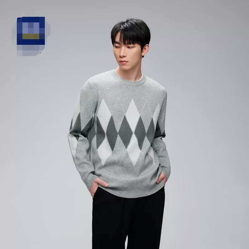 [Hai Brand Cutting Label] зимний новый алмазный клетчатый вязаный свитер стирка декоративный контраст цвета круглый вырез Sweater 4U122A