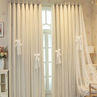 Trendy New Cream-Colored Blackout Curtains for Bedroom, Girl's Room, Fabric and Sheer Integrated Double-Layer Curtains for Living Room and Balcony Bay Window