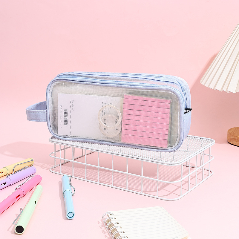 Bolsa de lápices de malla, bolsa de papelería para estudiantes de gran capacidad, caja de lápices de estilo ins simple, caja de lápices transparente para exámenes de alto valor