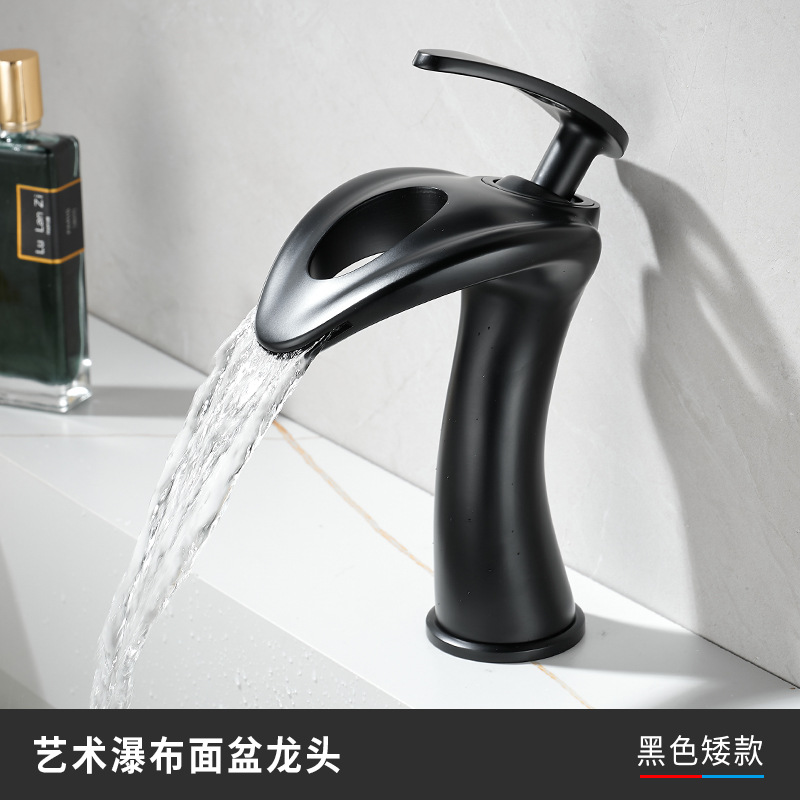 Grifos creativos de cascada gris lavabo gabinete de baño frío y caliente agregar lavabo de cobre doméstico