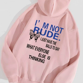 Butterfly Letter Print Drawstring Loose Hoodie, Casual Hoode