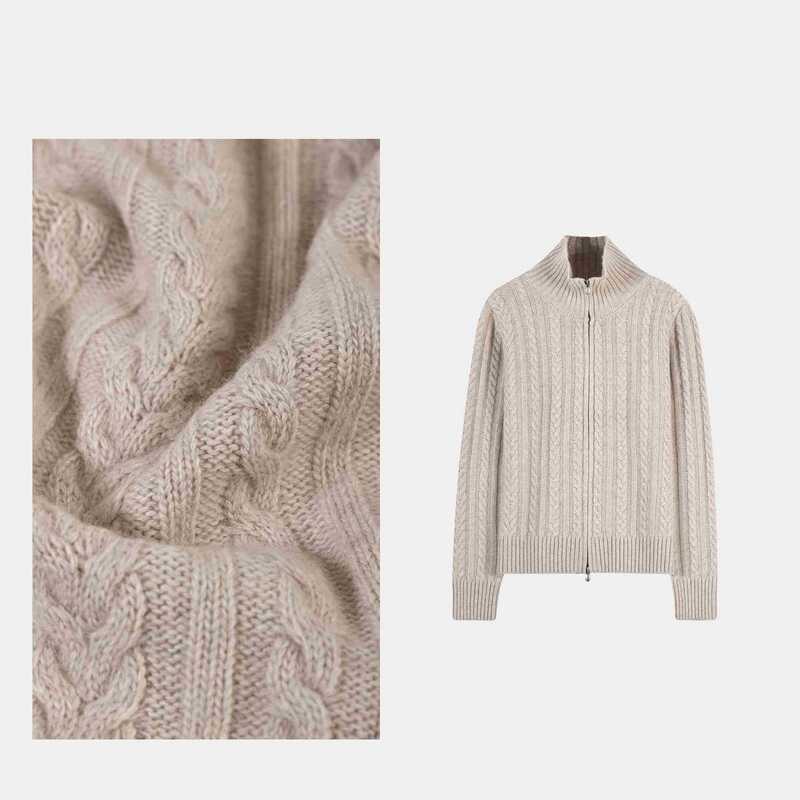 Autumn new women's wool cable knit cardigan, low-key luxury, elegant, and relaxed style, high-neck sweater WFSY61156 Autumn new women's wool cable knit cardigan, low-key luxury, elegant, and relaxed style, high-neck sweater WFSY61156
