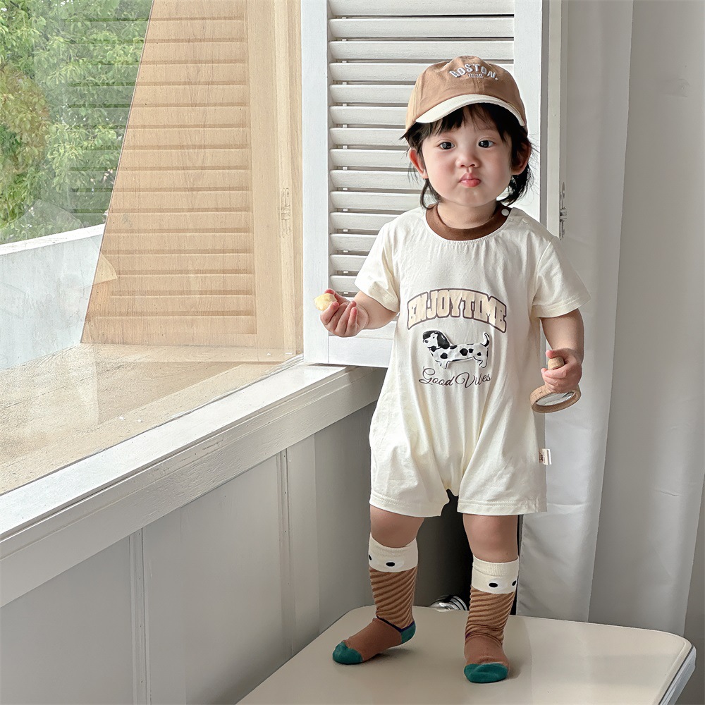 Ropa de bebé 2024 verano 0-2 años niño bebé de dibujos animados casual de manga corta mameluco de una pieza traje de escalada traje de salida 1