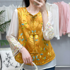 新しい中国風のアセテート刺繍ベスト婦人服ドロップシッピング春と秋のノースリーブチョッキボタン付きトップベスト