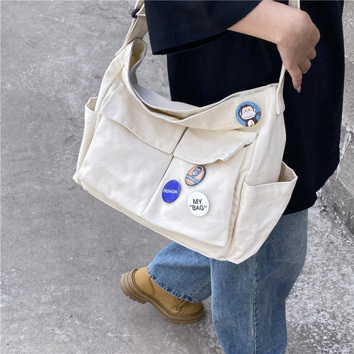 Workwear style single-shoulder crossbody bag for men and women, Instagram canvas bag, student school bag, street style large capacity, literary and leisure bag