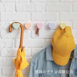 新款木质马卡龙色爱心少女房间装饰壁挂衣钩玄关墙壁衣帽钩