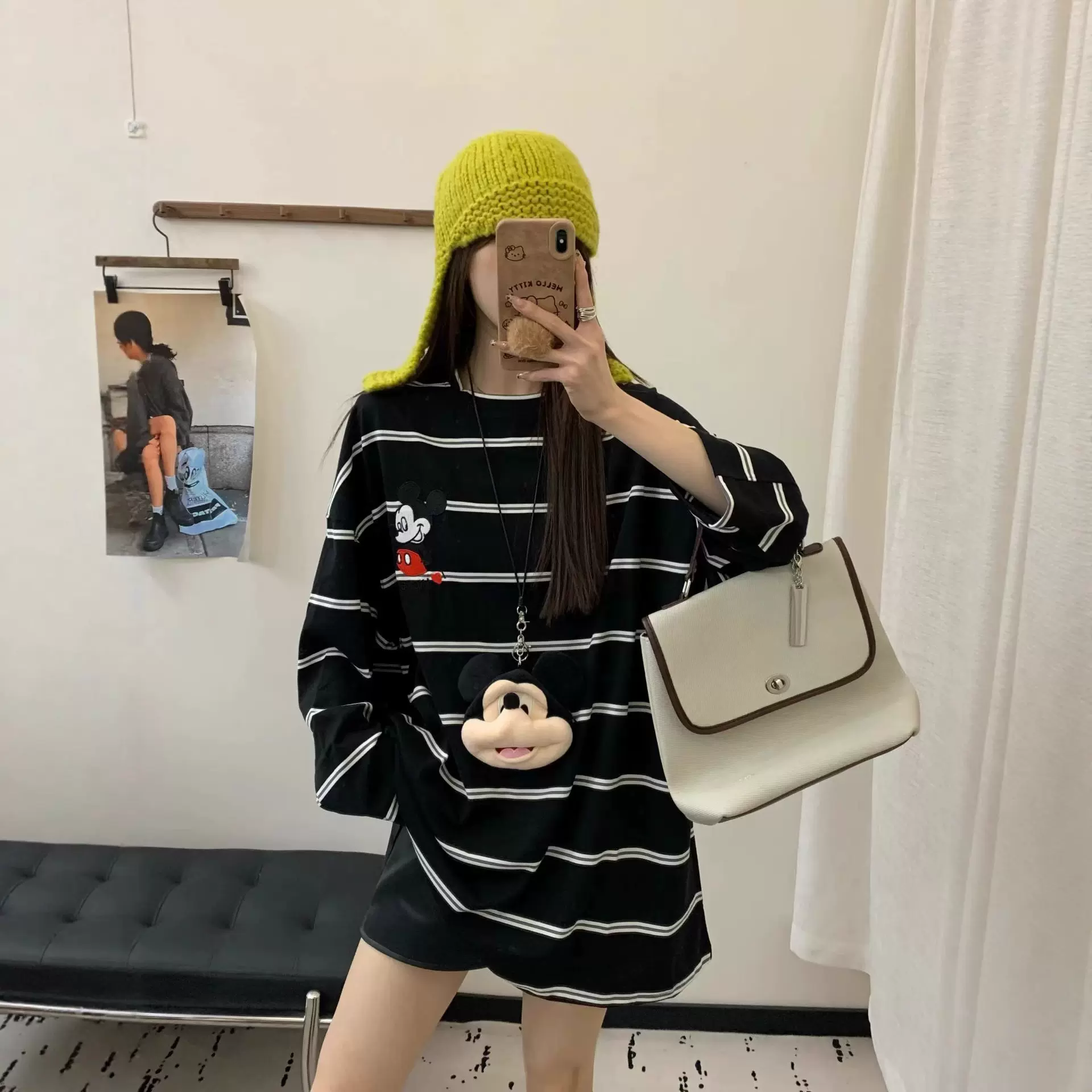 秋冬新款中长款大码胖mm韩版200斤慵懒风宽松休闲长袖T恤女打底衫