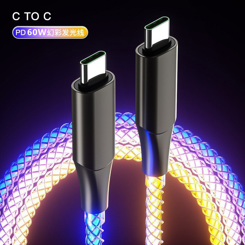 Fábrica al por mayor 40W modelo luminoso adecuado para Apple Android typec teléfono móvil carga rápida tres-en-un cable de datos streamer