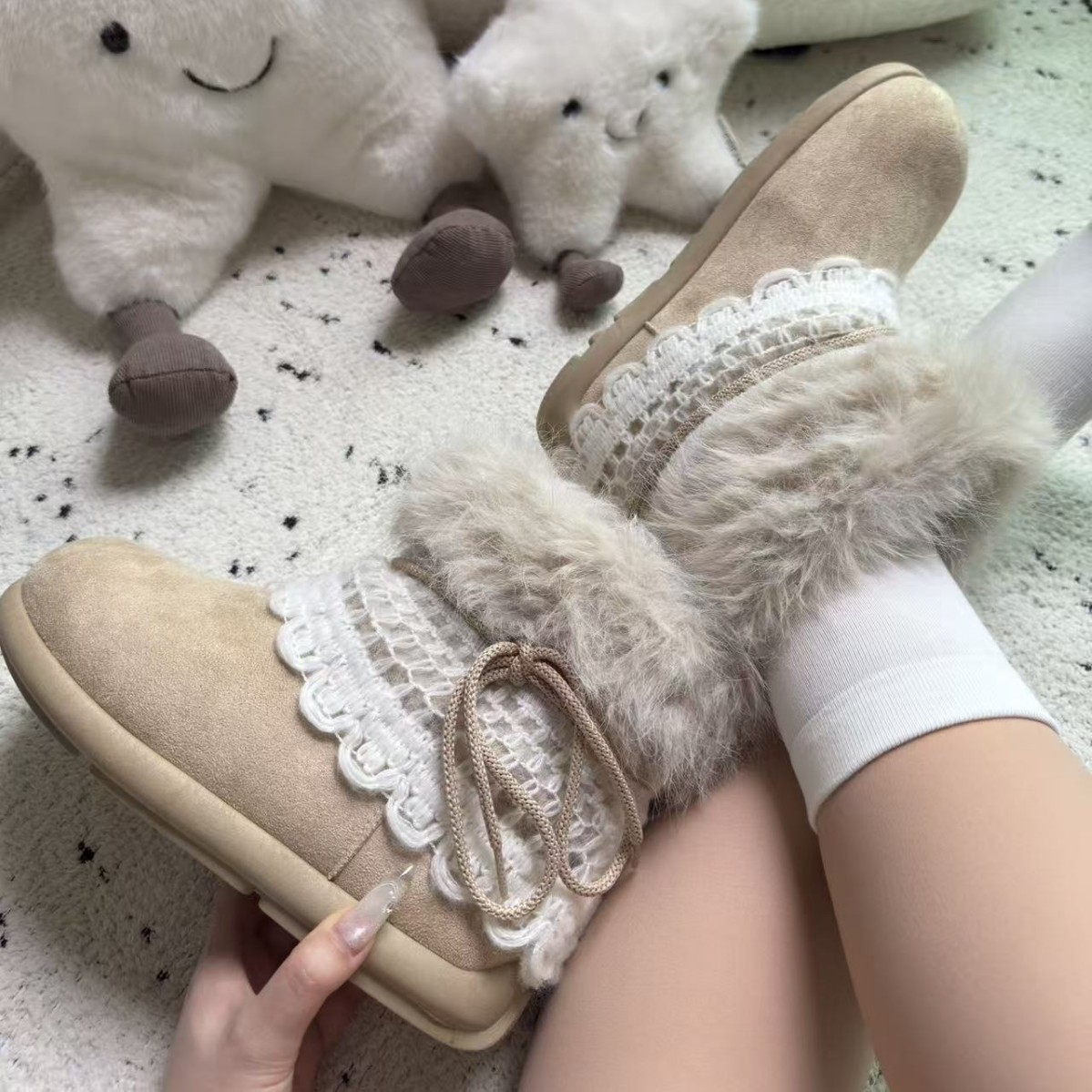 Women's Furry Snow Boots, Non-Slip, Warm, Winter 2025 New Style, Plush Thick-Soled Mid-Calf Northeast Large Cotton Short Boots