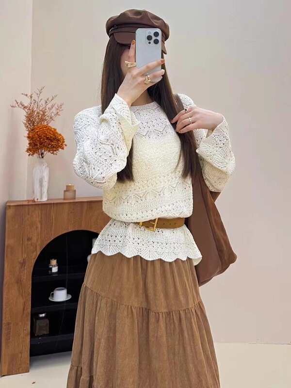 小众设计感拼接蕾丝半身裙女2025新款早秋季松紧腰显瘦大摆a字裙|undefined