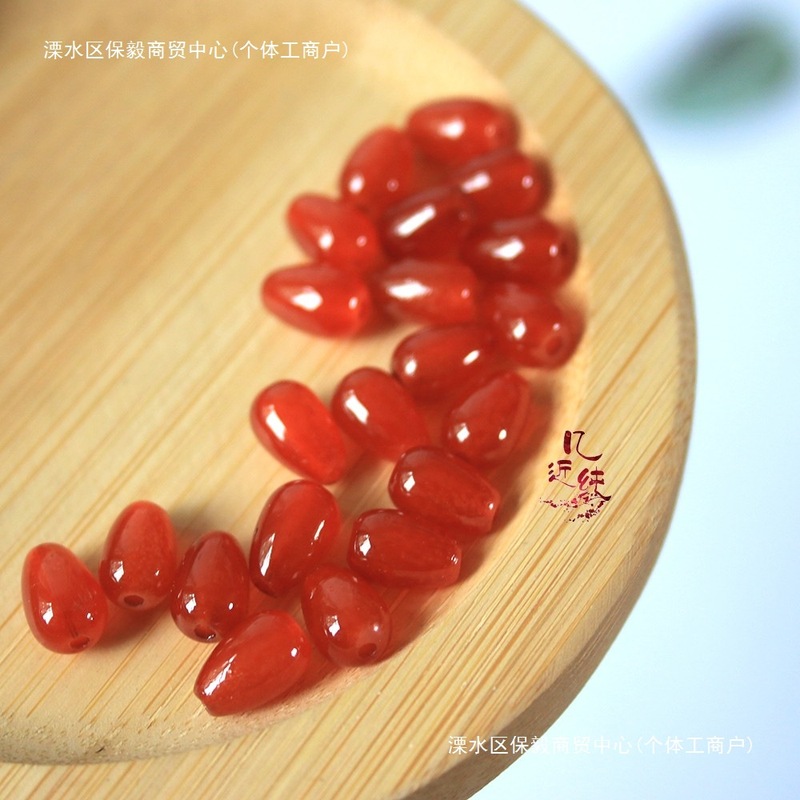 直孔仿玉石水滴琉璃玻璃水滴珠散珠发簪饰品配件材料|undefined