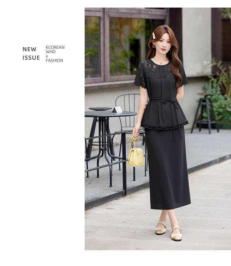 Bộ áo ren + chân váy hai mảnh nữ tính thanh lịch SX92621 — màu đen, Đỏ chà là, màu trắng ngà chi tiết 14