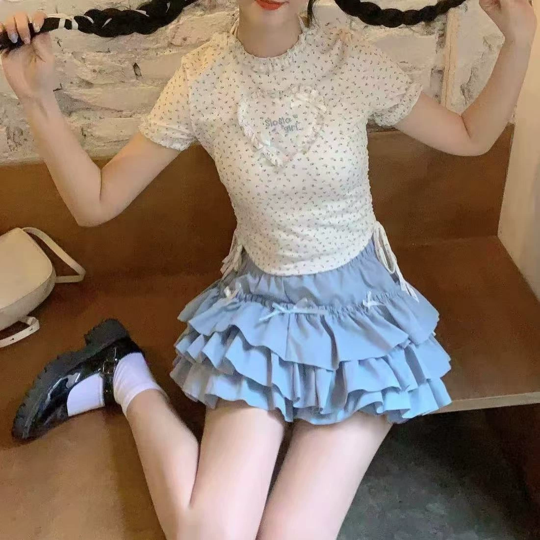 Японская мягкая девушка деревянная ушная веревка со сладким свежим цветочным коротким рукавом