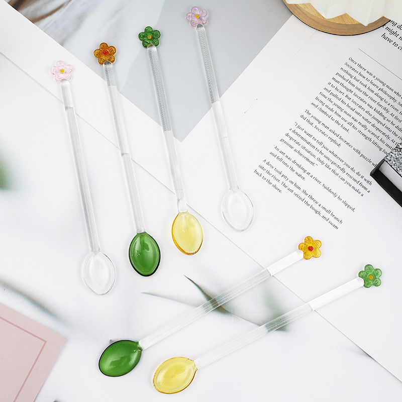 Cute Creative Long Handle Juice Coffee Exquisite Spoon Flower Glass Stirring Stick_voghion.com