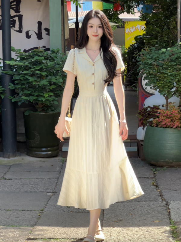 白色初恋连衣裙子女装夏季2025新款绝美巨好看掐腰白月光裙|undefined