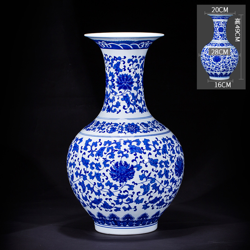 큰 모조 Qianlong 파란색과 흰색 나뭇 가지 병