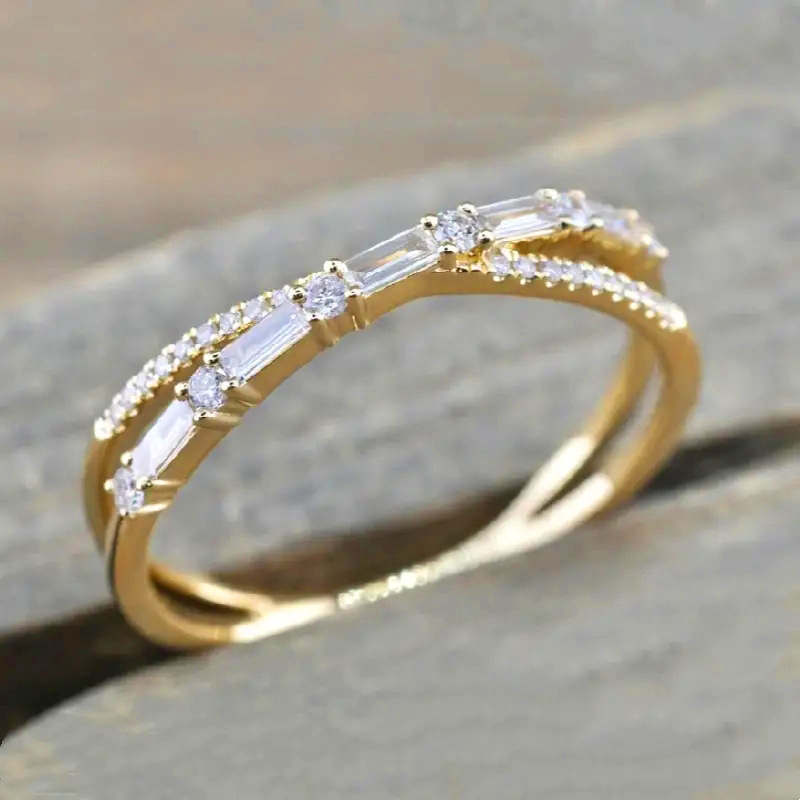 Holiday, Daily Occasion Copper Inlay Geometric Zircon Rings