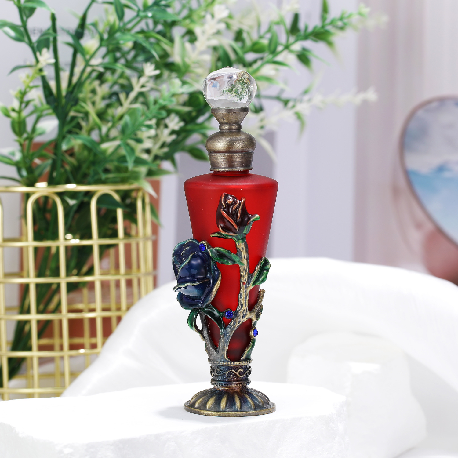 玫瑰复古锥形瓶迪拜香水瓶分装瓶25ML美容院精油瓶玻璃玻璃瓶