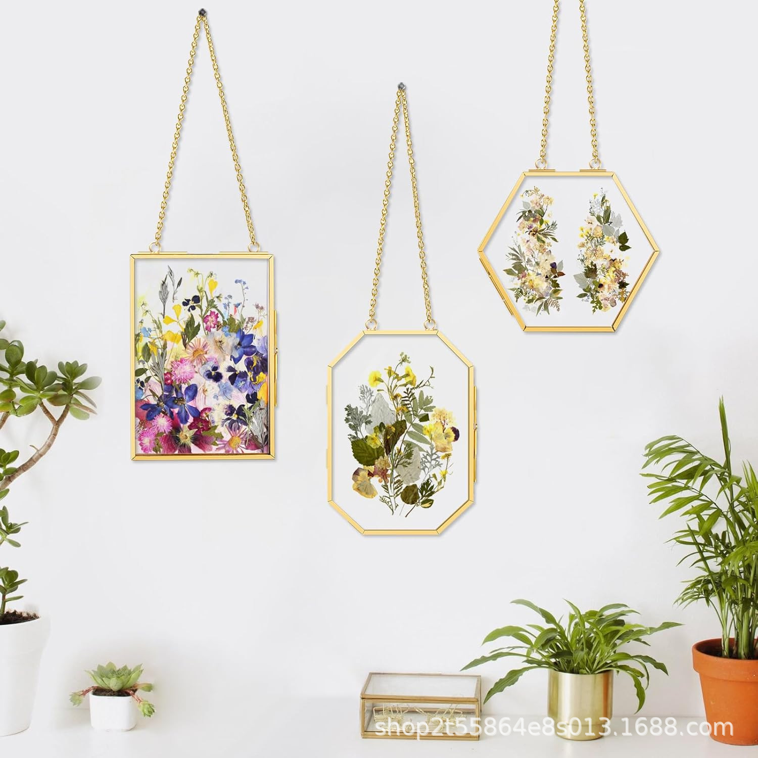 Factory Direct Brass Vintage Creative Glass Art Plant Specimen Double Sided Glass Metal Photo Frame Plant