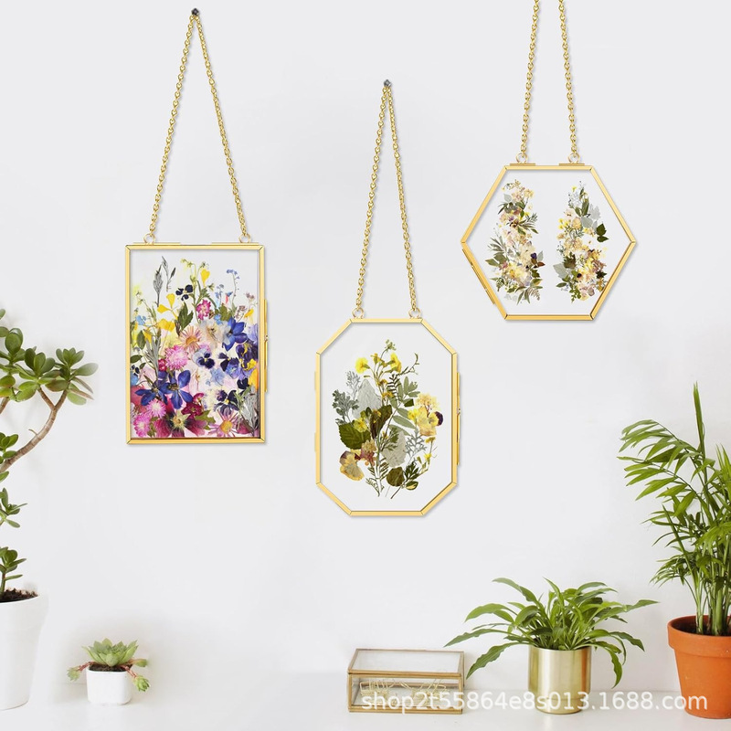 Factory Direct Brass Vintage Creative Glass Art Plant Specimen Double Sided Glass Metal Photo Frame Plant