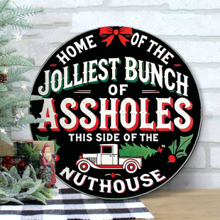 Cross-border Christmas Wooden Door Plate Christmas Round Hanging Ornaments Wall Decoration American Country Farmhouse Listing