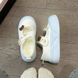 2025夏季厚底玛丽珍鞋女爆改猫鱼帆布鞋魔术贴透气ins通勤小白鞋