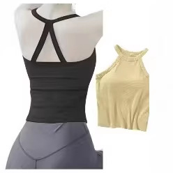Yoga Vest for Women 2025 New Style, Can Be Worn Outside, Ribbed Halter Neck with Integrated Cup, Strapless Pilates Top