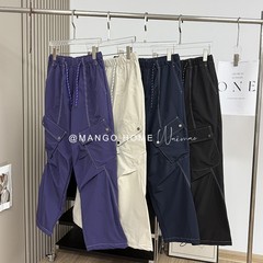 男女情侣款松紧腰户外三防口袋工装裤可调节束脚休闲裤 8989