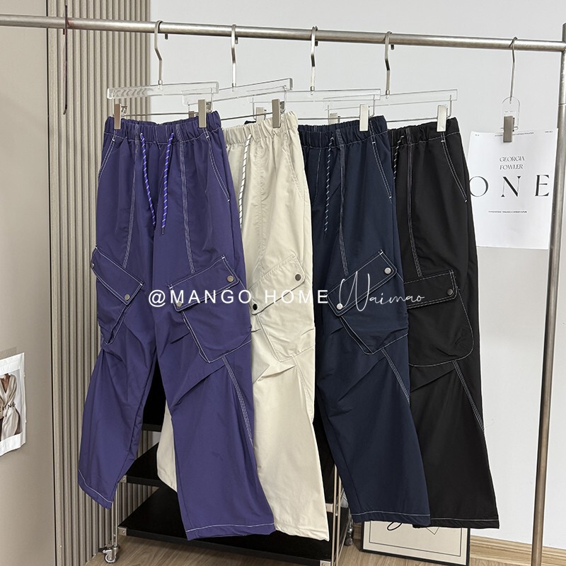 男女情侣款松紧腰户外三防口袋工装裤可调节束脚休闲裤 8989|undefined