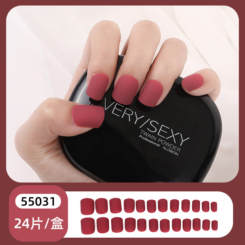 Korean Style Solid Color Square Armor Design Rose Red Personalized Nail Art Removable Frosted Vintage Short Nail Fake Nail