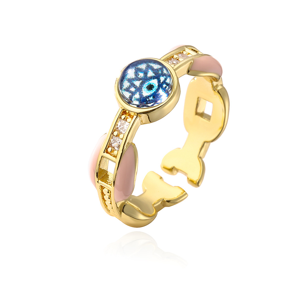 Fashion Eye Copper Inlay Zircon Open Ring 1 Piece