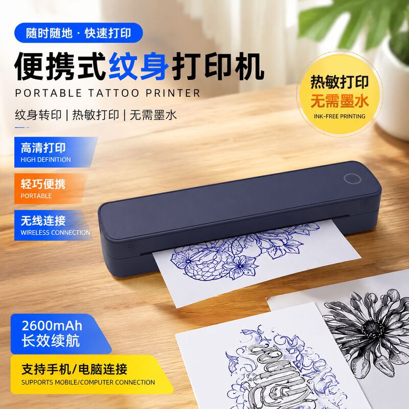 Guangdong Black Portable Printer Bluetooth Wireless Small Tattoo Printer Portable A4 Thermal Printer