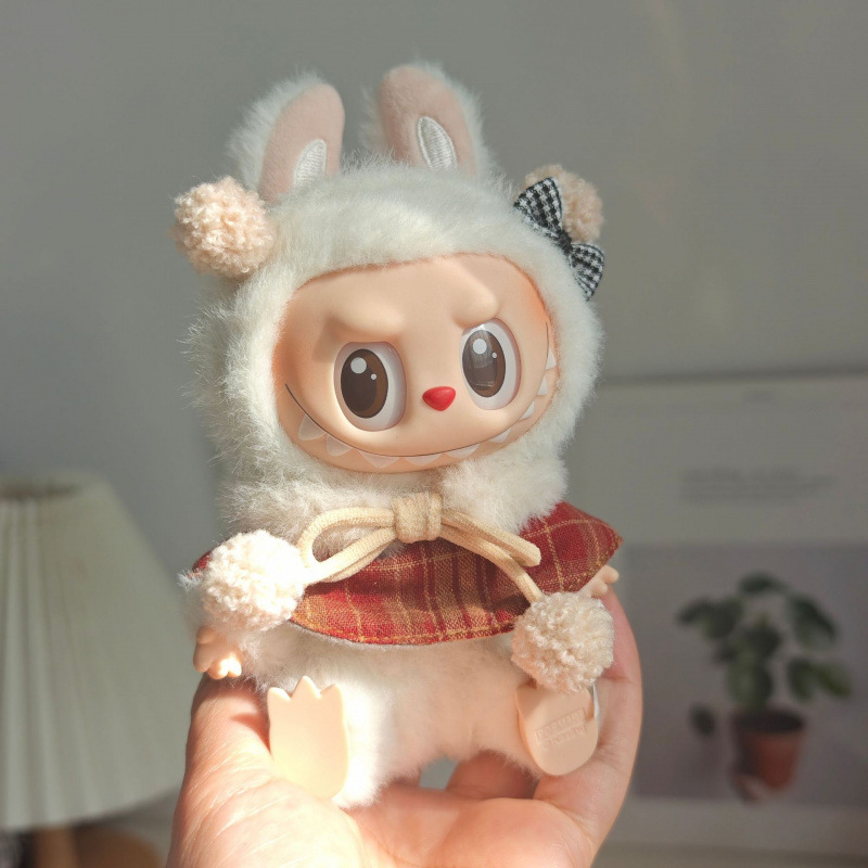 17 センチメートルビニールぬいぐるみマカロンラブブ LABUBU ベビー服ピンクガーゼスカートヘアアクセサリー着替え|undefined