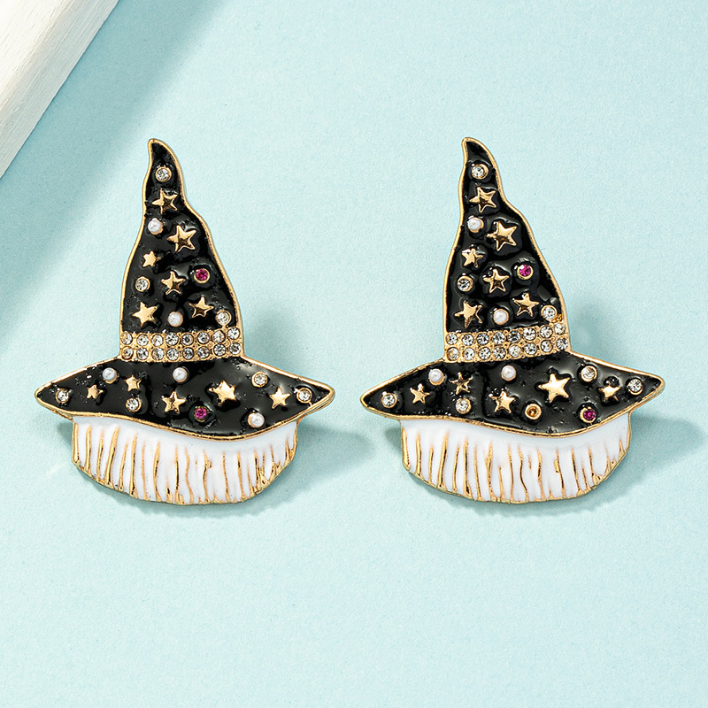 Alloy Material Halloween Festival 1 Pair Fashion Witch Hat Alloy Plating Artificial Pearls Rhinestones Halloween Women's Ear Studs