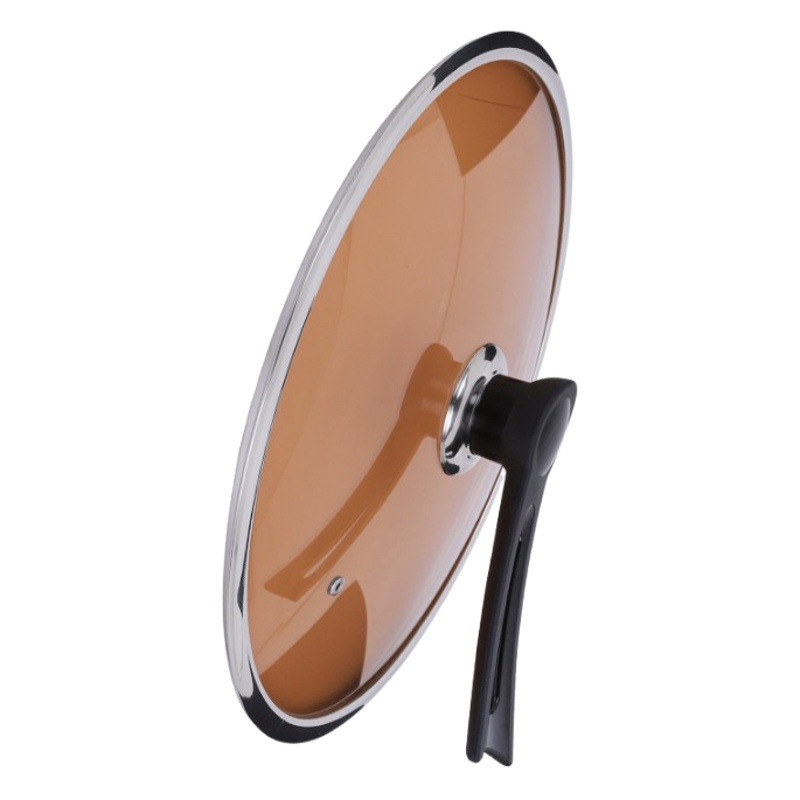 Manufacturer Wholesale T-Shaped Thickened Wide-Edge Brown Tempered Glass Wok Lid, Universal Transparent Explosion-Proof Round Lid for Home Use