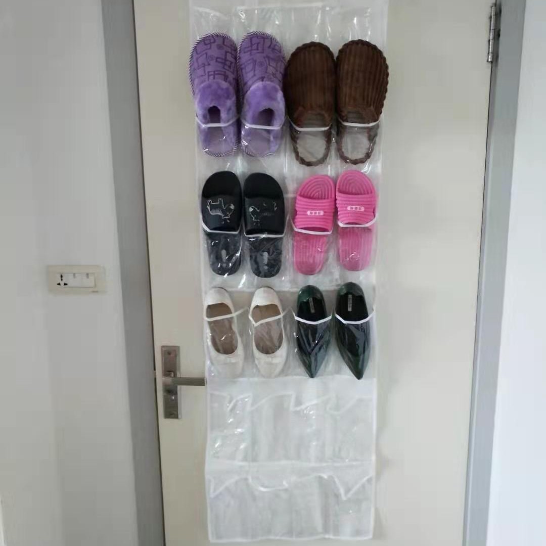 Venta al por mayor 24 rejilla puerta trasera zapatos de almacenamiento colgante bolsa hogar suministros organización bolsa tela no tejida + PVC puerta trasera bolsa de almacenamiento