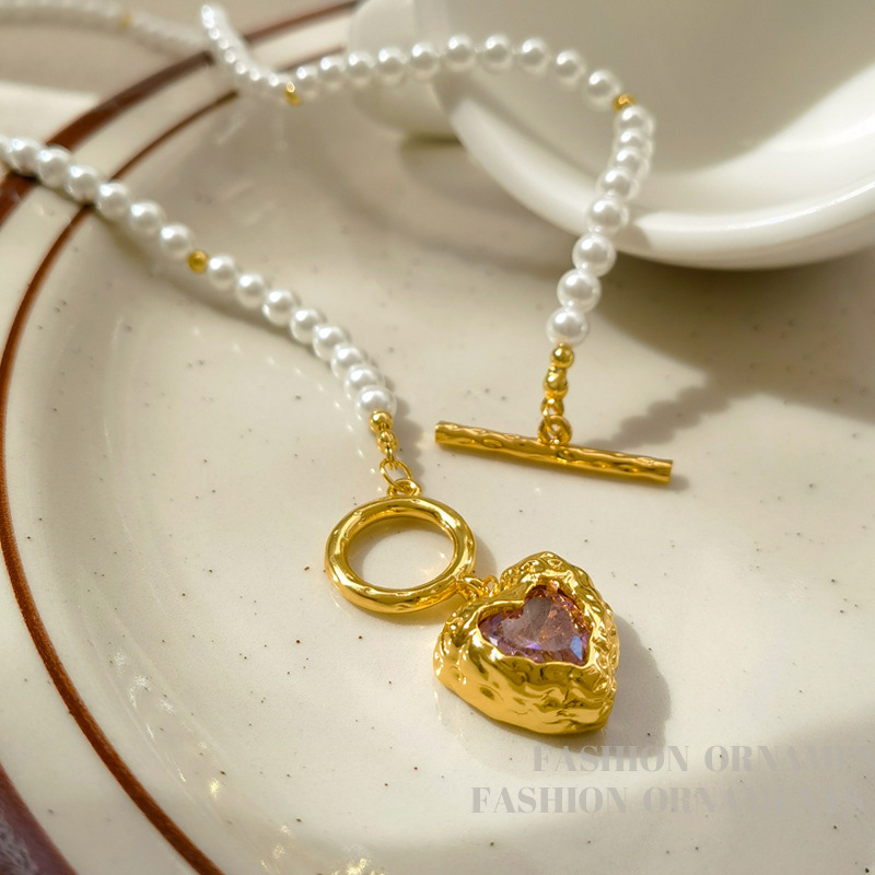 Copper elegant fuchsia fashionable necklace with zircon