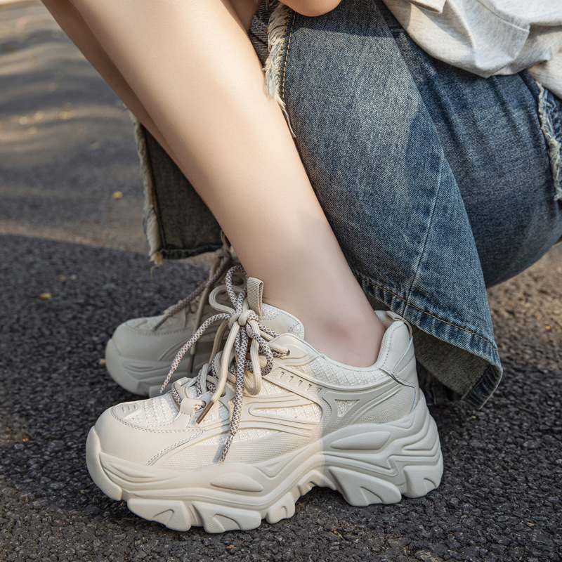 Spring Hot-Selling Dad For Women Fashionable Comfortable Thick-Soled Height-Increasing Sneakers Casual Versatile White_vogvips.com