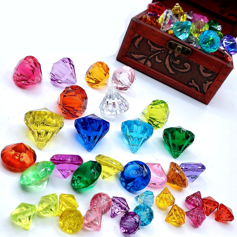 Juguete de gema de plástico para niños caja de cristal caja de tesoro pirata princesa acrílico cuentas de diamante juguete
